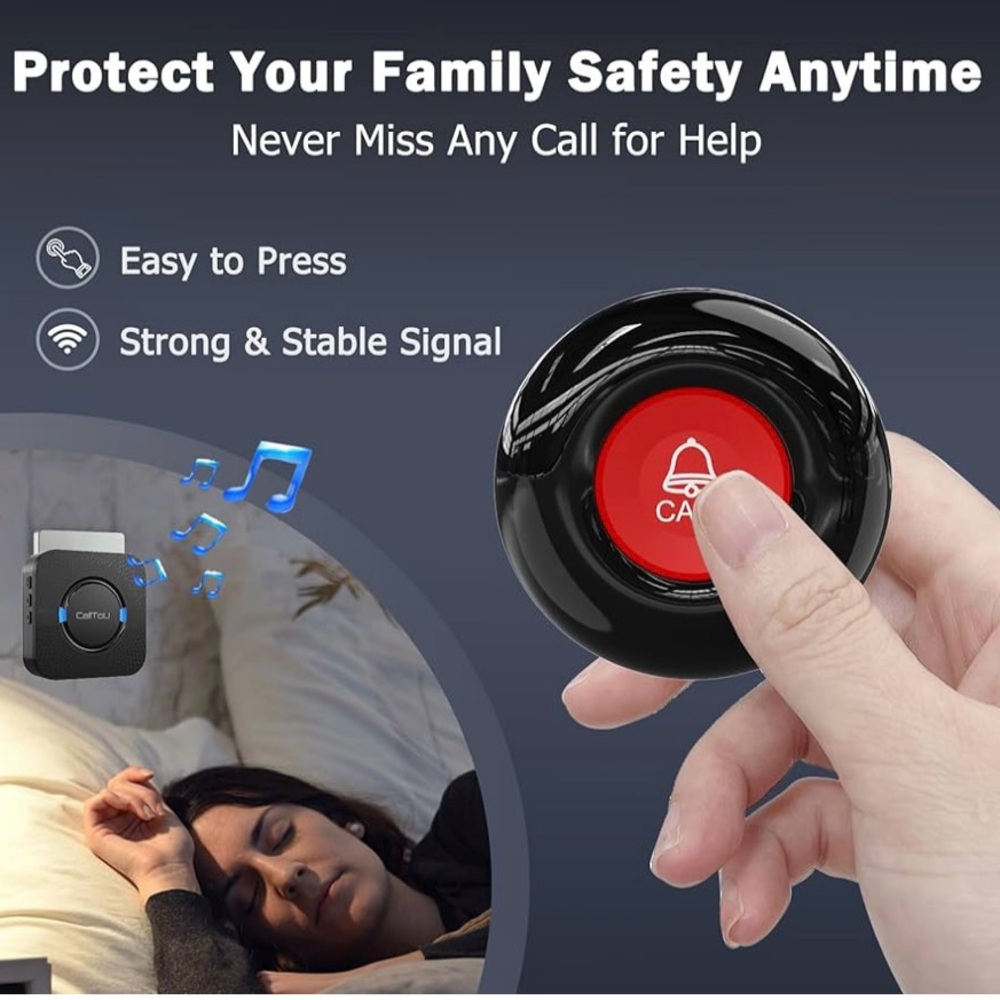 CallToU NWT Caregiver Pager System Portable Help Call Buttons Fall Risk Black OS - Picture 6 of 13